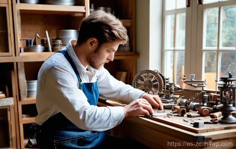 자급자족의 문화적 의미 - **Hands-on Repair and Creation**
A focused individual in their 30s, gender-neutral, with sleeves...