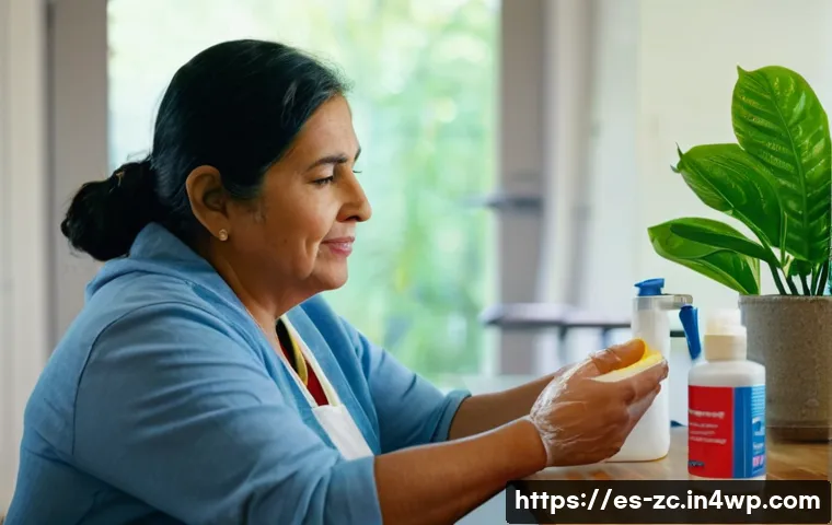 자급자족을 위한 의료 및 건강 관리 - A cozy home setting showing a middle-aged Hispanic woman gently cleaning a small superficial cut on ...