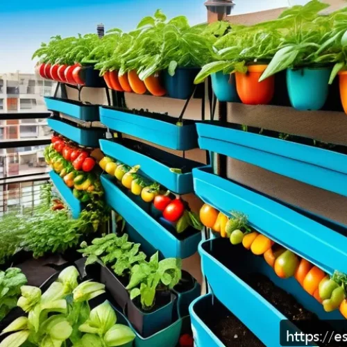 Home 31 자급자족을 위한 지속 가능한 농업 - A vibrant urban balcony garden showcasing vertical cultivation techniques: multiple tiers of wooden ...