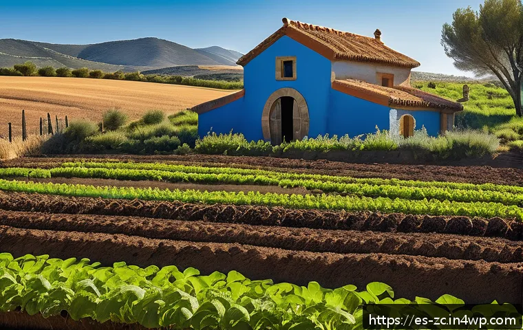 자급자족 농업의 생태적 이점 - A vibrant sustainable farm landscape in Spain featuring diverse polycultures with rich, dark fertile...